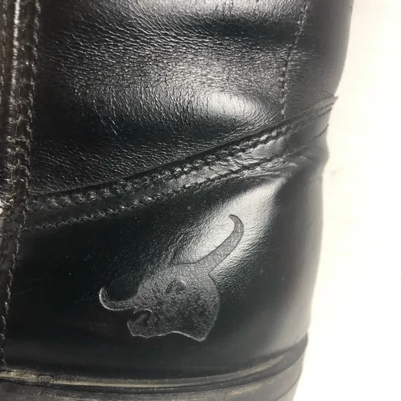 Texas Steer Cowboy Boots Mens Size 9.5 Leather Black Boots Oil Resistant