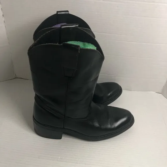 Texas Steer Cowboy Boots Mens Size 9.5 Leather Black Boots Oil Resistant