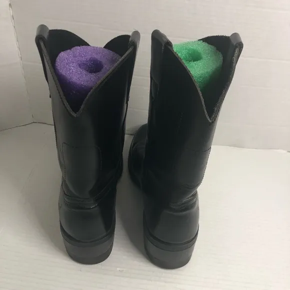 Texas Steer Cowboy Boots Mens Size 9.5 Leather Black Boots Oil Resistant