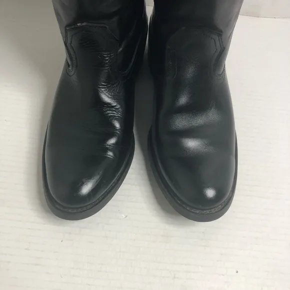 Texas Steer Cowboy Boots Mens Size 9.5 Leather Black Boots Oil Resistant