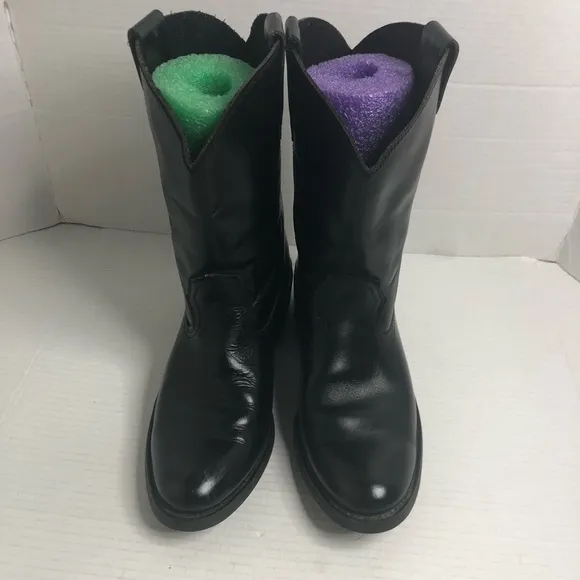 Texas Steer Cowboy Boots Mens Size 9.5 Leather Black Boots Oil Resistant