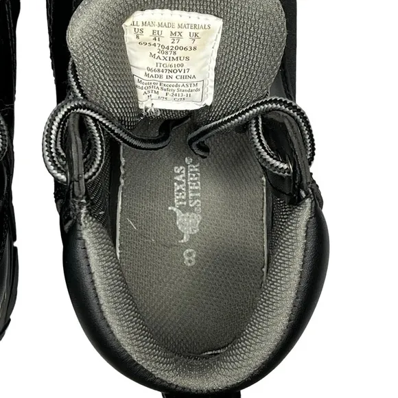TEXAS STEER Maximus Steel Toe Black Safety Boots Men's Size 8