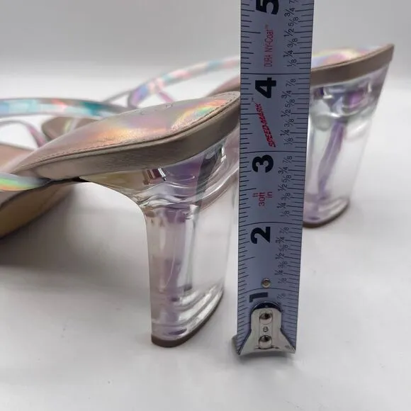 The Drop Avery Square Toe 2 Strap Lucite Heel Iridescent Sandal Party Shoes Sz 7