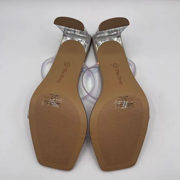 The Drop Avery Square Toe 2 Strap Lucite Heel Iridescent Sandal Party Shoes Sz 7