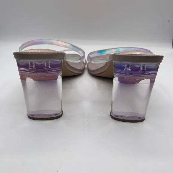 The Drop Avery Square Toe 2 Strap Lucite Heel Iridescent Sandal Party Shoes Sz 7