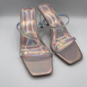 The Drop Avery Square Toe 2 Strap Lucite Heel Iridescent Sandal Party Shoes Sz 7