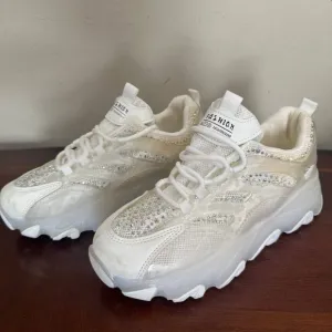 Thick-Soled Sport Shoes With Mesh, Rhinestones sneakers