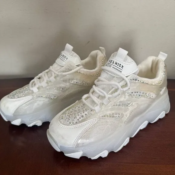 Thick-Soled Sport Shoes With Mesh, Rhinestones sneakers