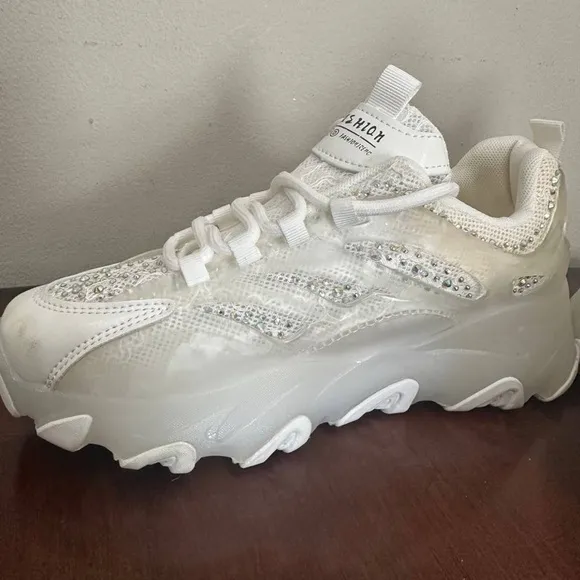Thick-Soled Sport Shoes With Mesh, Rhinestones sneakers