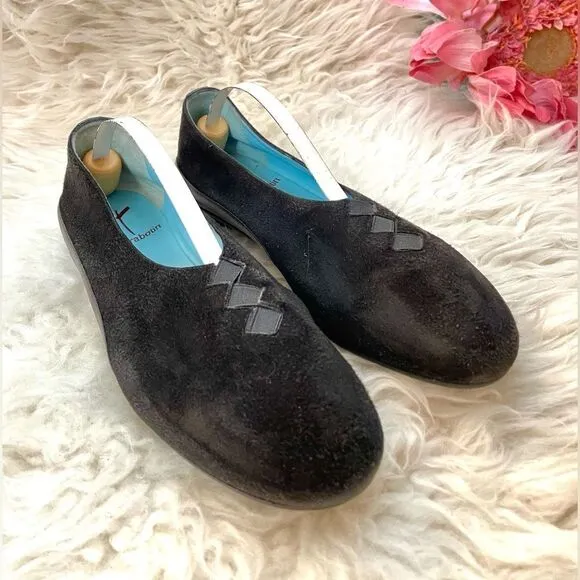 Thierry Rabotin Grace Suede Leather Flat Black 6.5-7