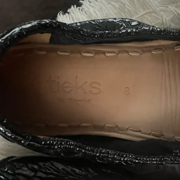 TIEKS Obsidian Black Embossed Crocodile Ballet Flat Shoes Size 8