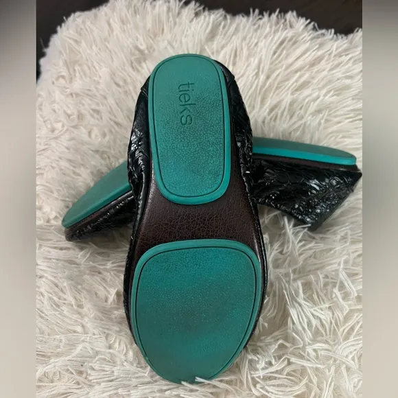 TIEKS Obsidian Black Embossed Crocodile Ballet Flat Shoes Size 8