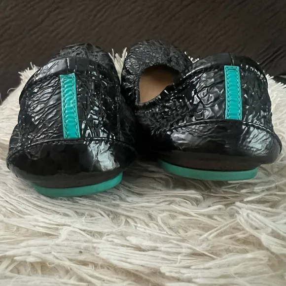 TIEKS Obsidian Black Embossed Crocodile Ballet Flat Shoes Size 8