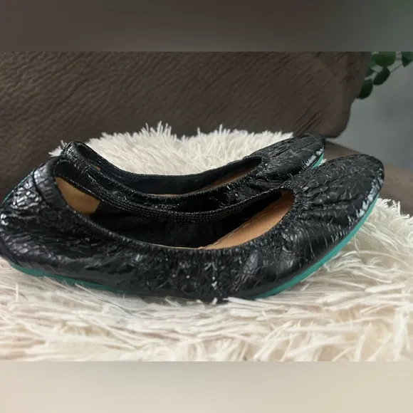 TIEKS Obsidian Black Embossed Crocodile Ballet Flat Shoes Size 8