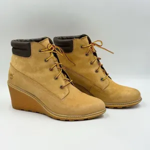 Timberland Amston Wedge Boots Size Women's 9 Wheat Nubuck Suede Leather