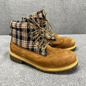 Timberland Boots Boys 6 Brown Plaid Leather Shoes Hiking Outdoors Youth 43942M