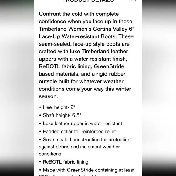 Timberland Cortina Valley 6&quot; Lace-Up Water Resistant Boots