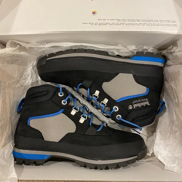 Timberland Euro Hiker Black Waterproof Hiking Ankle Boots Bootie Shoes 7 NEW