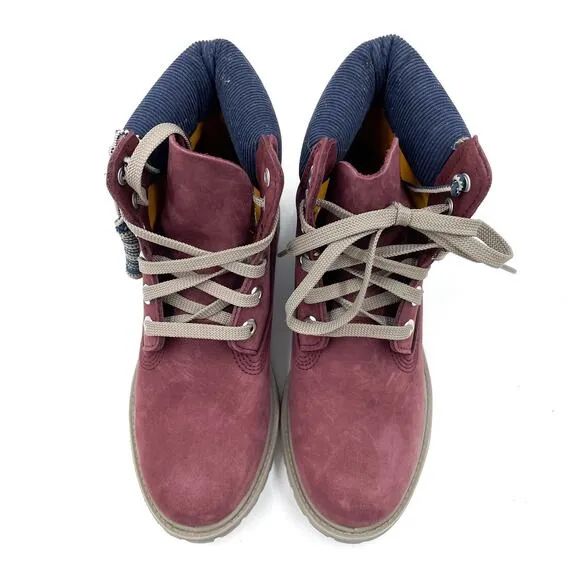 Timberland Premium 6&quot; Waterproof Boots Burgundy Leather Lace Up Sz 7 Women