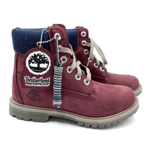 Timberland Premium 6&quot; Waterproof Boots Burgundy Leather Lace Up Sz 7 Women