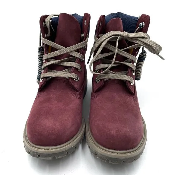 Timberland Premium 6&quot; Waterproof Boots Burgundy Leather Lace Up Sz 7 Women