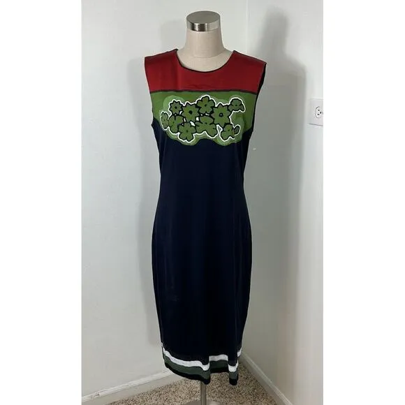 TOMAS MAIER Floral-Yoke Sleeveless Sheath Dress Blue Size 8 Casual‎ Sporty EUC
