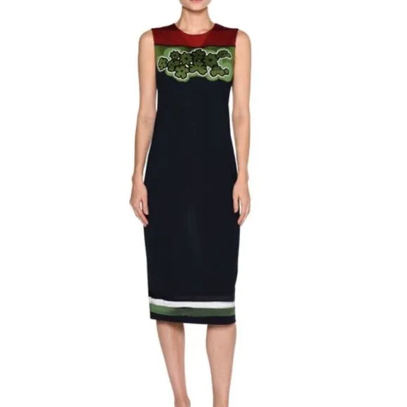 TOMAS MAIER Floral-Yoke Sleeveless Sheath Dress Blue Size 8 Casual‎ Sporty EUC