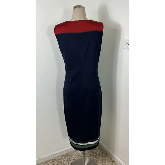 TOMAS MAIER Floral-Yoke Sleeveless Sheath Dress Blue Size 8 Casual‎ Sporty EUC