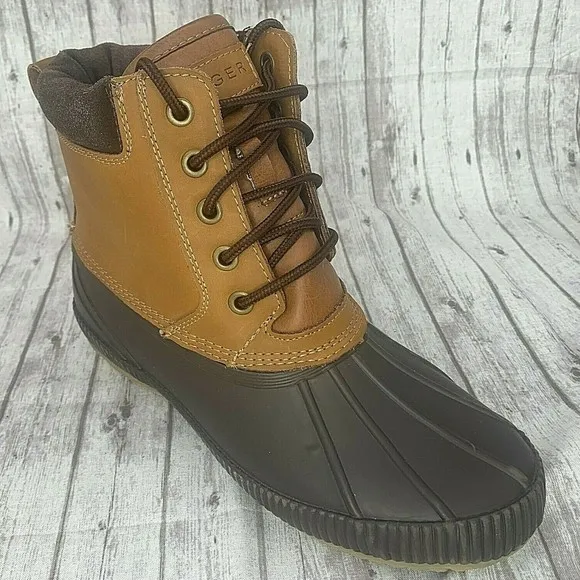 Tommy Hilfiger TM Charlie Mens  Water Resistant Leather Rubber Duck Boots Size 8