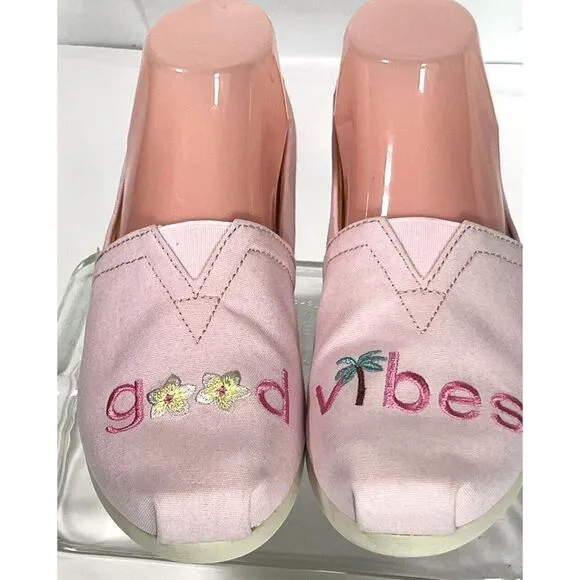 TOMS Womens Pink Embroidered Flat Shoes Size 6 US Good Vibes Alpargata  New