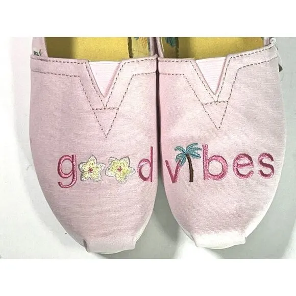 TOMS Womens Pink Embroidered Flat Shoes Size 6 US Good Vibes Alpargata  New