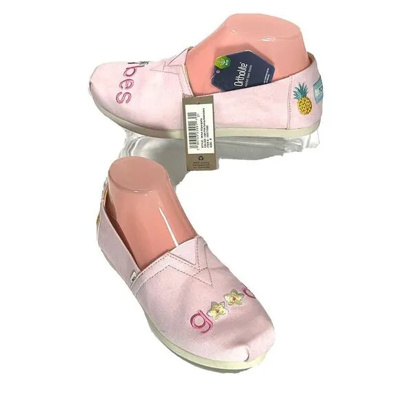 TOMS Womens Pink Embroidered Flat Shoes Size 6 US Good Vibes Alpargata  New