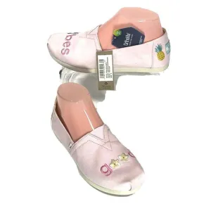 TOMS Womens Pink Embroidered Flat Shoes Size 6 US Good Vibes Alpargata  New