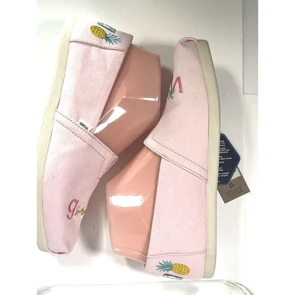 TOMS Womens Pink Embroidered Flat Shoes Size 6 US Good Vibes Alpargata  New
