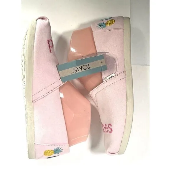TOMS Womens Pink Embroidered Flat Shoes Size 6 US Good Vibes Alpargata  New