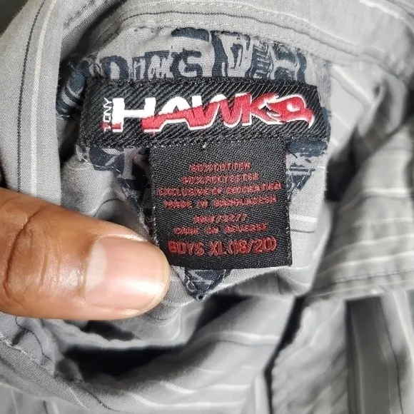 Tony Hawk Button Front Shirt Boys XL  Casual Long Sleeve Cotton Grey
