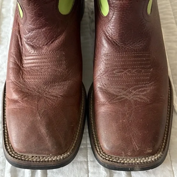 Tony Lama Cowboy Boots Wesyern Men RR1108 Brown Green Leather Ranch Sz 8.5 D
