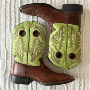 Tony Lama Cowboy Boots Wesyern Men RR1108 Brown Green Leather Ranch Sz 8.5 D