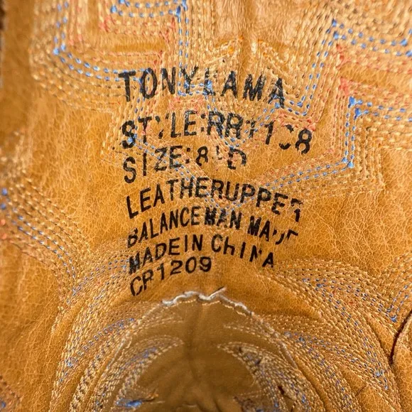 Tony Lama Cowboy Boots Wesyern Men RR1108 Brown Green Leather Ranch Sz 8.5 D