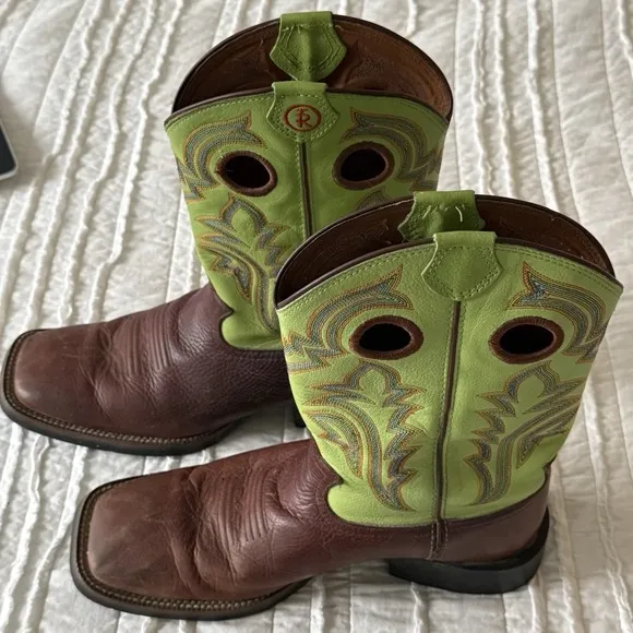 Tony Lama Cowboy Boots Wesyern Men RR1108 Brown Green Leather Ranch Sz 8.5 D