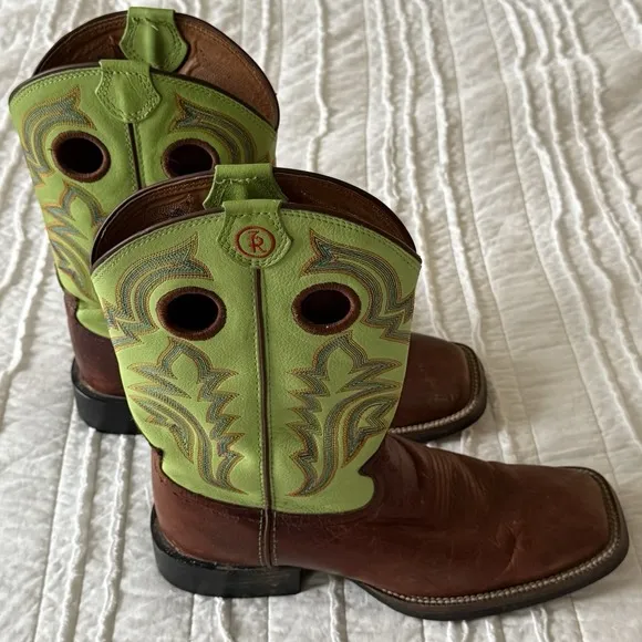 Tony Lama Cowboy Boots Wesyern Men RR1108 Brown Green Leather Ranch Sz 8.5 D