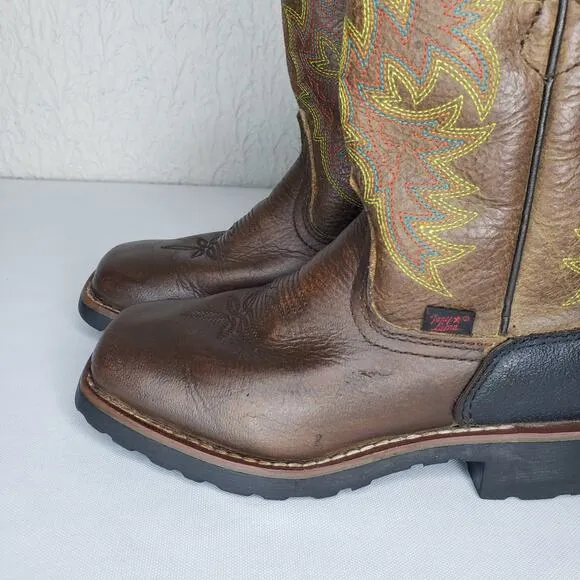 TONY LAMA Youth Size 12 D Bark Badger Cow Brown Leather Square Toe Boots LL906