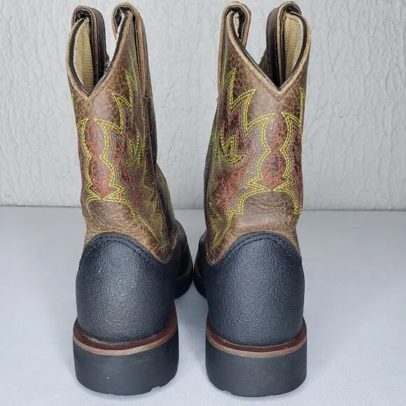 TONY LAMA Youth Size 12 D Bark Badger Cow Brown Leather Square Toe Boots LL906