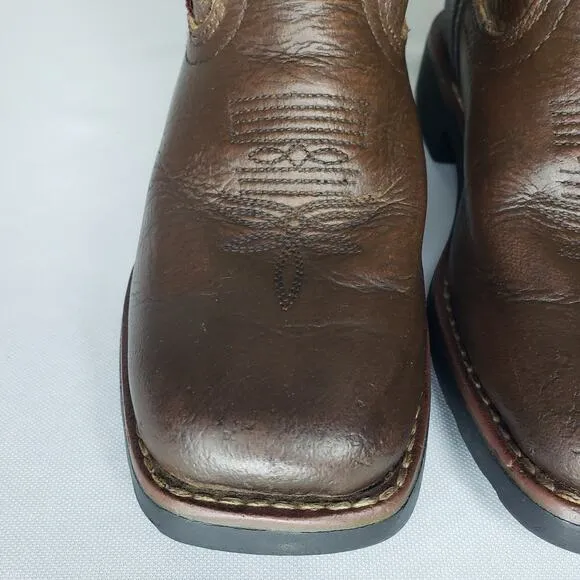 TONY LAMA Youth Size 12 D Bark Badger Cow Brown Leather Square Toe Boots LL906