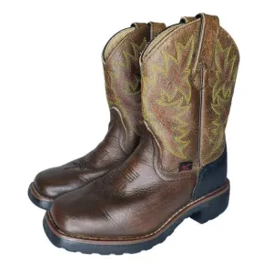 TONY LAMA Youth Size 12 D Bark Badger Cow Brown Leather Square Toe Boots LL906