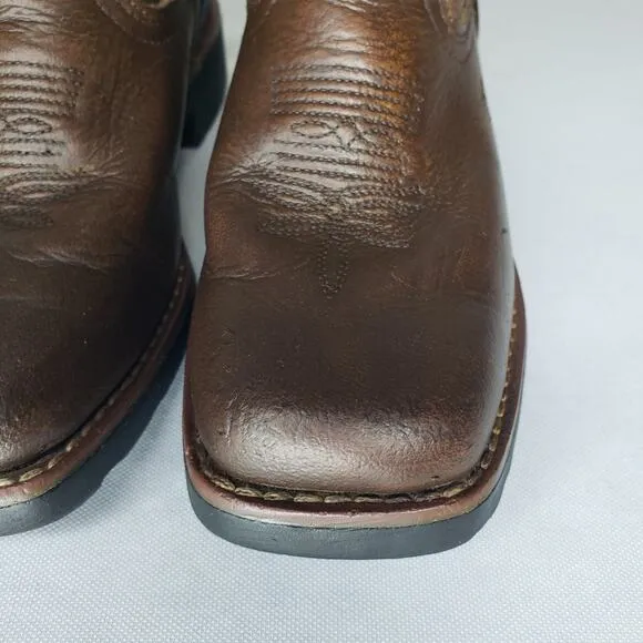 TONY LAMA Youth Size 12 D Bark Badger Cow Brown Leather Square Toe Boots LL906