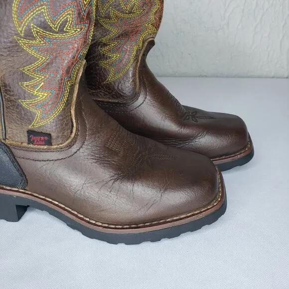 TONY LAMA Youth Size 12 D Bark Badger Cow Brown Leather Square Toe Boots LL906