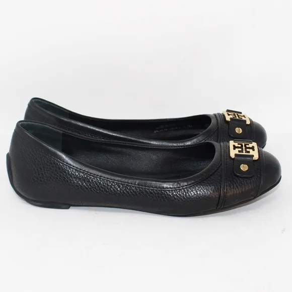 Tory Burch Black Leather Cline ballet flat shoes