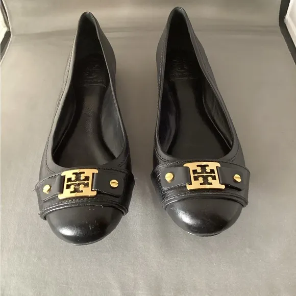 Tory Burch Black Leather Cline ballet flat shoes