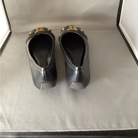 Tory Burch Black Leather Cline ballet flat shoes